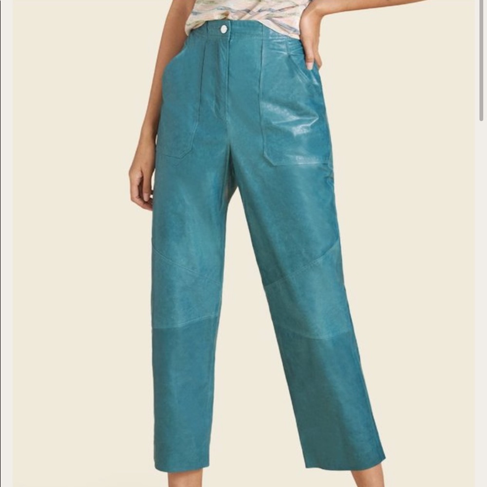 NWT Veronica Beard Enrica Leather Pants Teal Sz 6